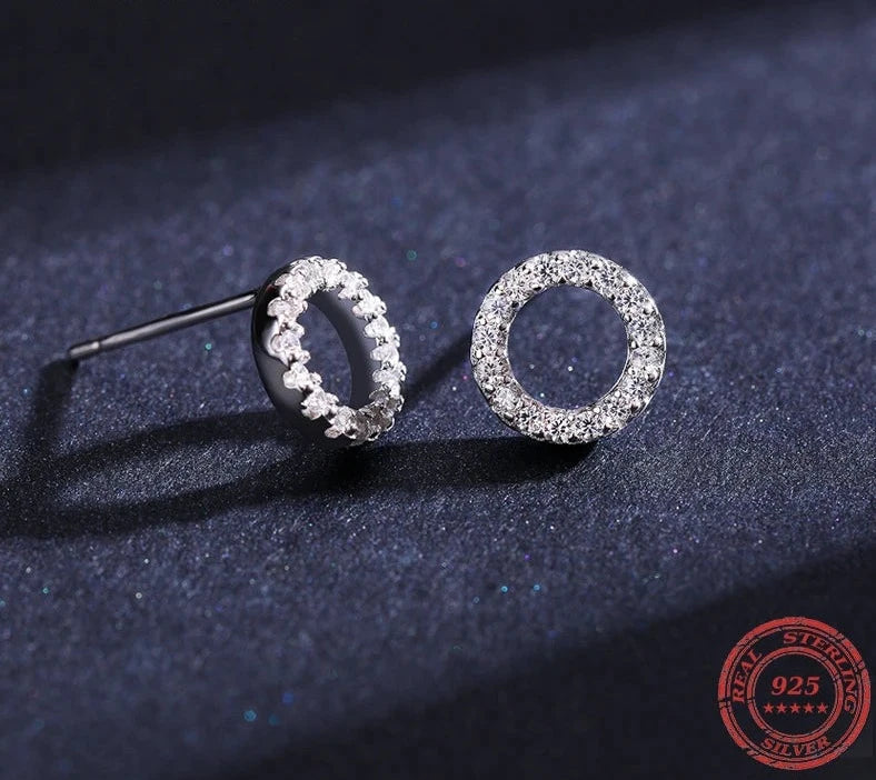 Round Earring Studded with Zirconias (925 Sterling Silver)