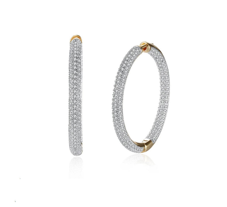 Large Hoop Earring Studded with Zirconias (925 Sterling Silver)