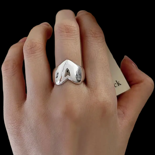 Large Plain Heart Adjustable Ring (9250 Sterling Silver