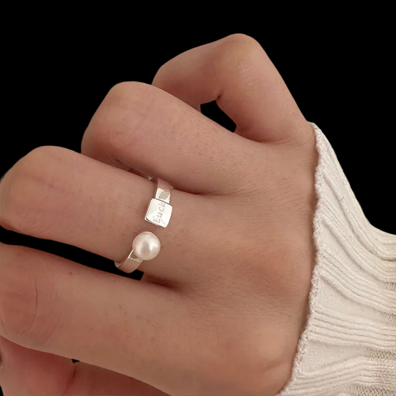 Luck Adjustable Ring with Pearl (925 Sterling Silver)