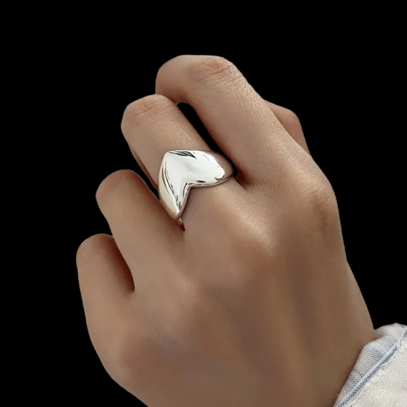 Large Plain Heart Adjustable Ring (9250 Sterling Silver