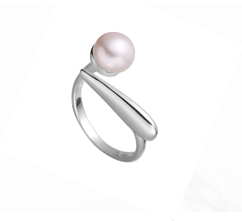 Adjustable Ring with Pearl (925 Sterling Silver)