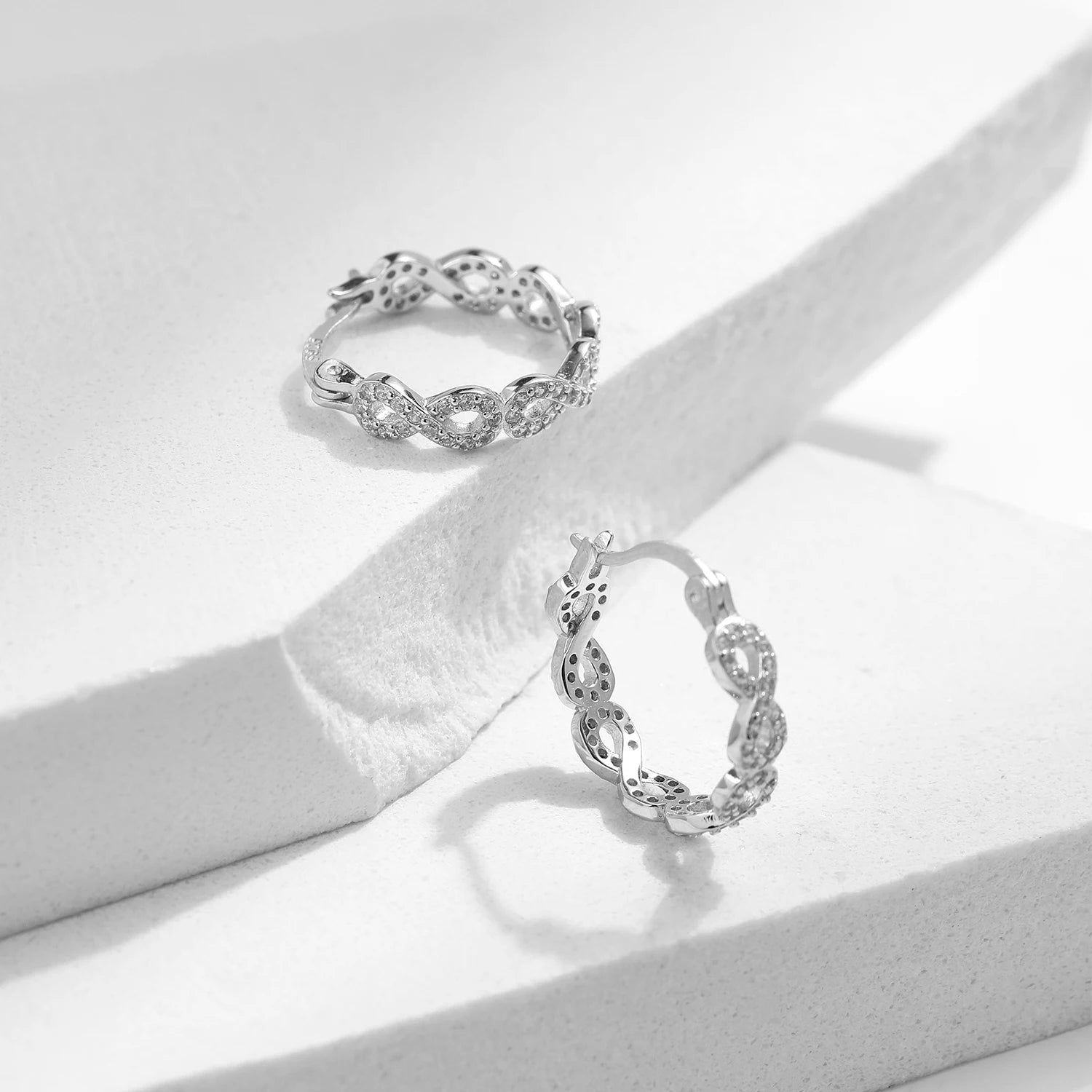 Braided Hoop Earring with Zirconia Studs (925 Sterling Silver)