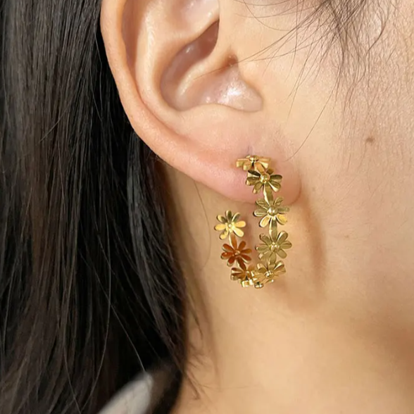 Flowers Half Hoop Earring