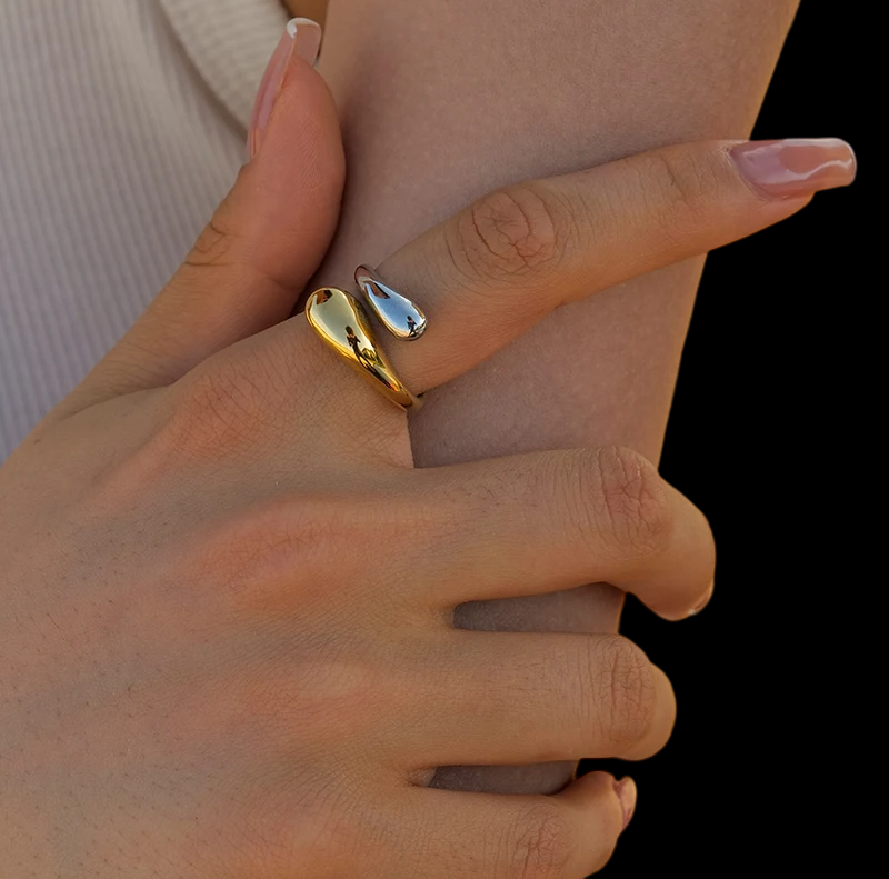 Bicolor Drop Shape Adjustable Ring