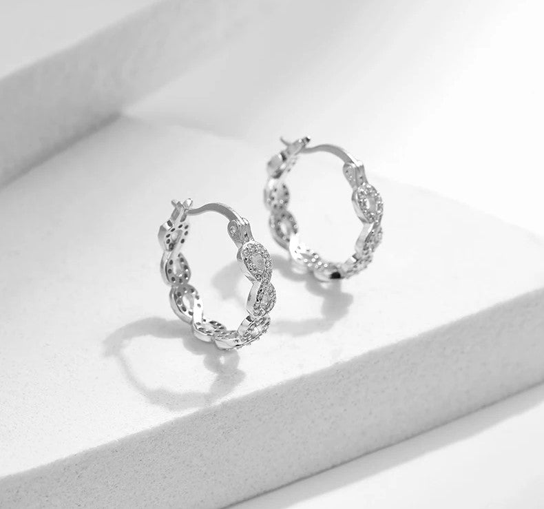 Braided Hoop Earring with Zirconia Studs (925 Sterling Silver)