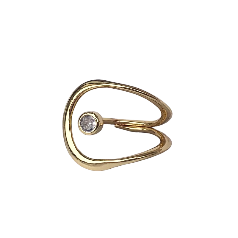 Anel Feminino Ajustável Oval Vazado com Solitário de Zircônia