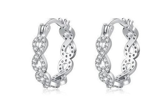 Braided Hoop Earring with Zirconia Studs (925 Sterling Silver)