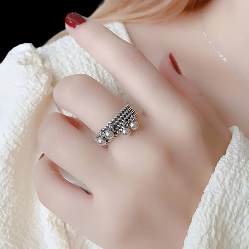 Adjustable Mesh Ring with 4 Hanging Polka Dots
