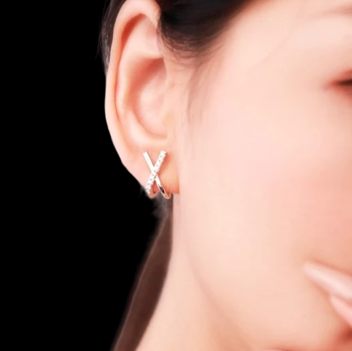 X Earring with Zirconias (925 Sterling Silver)