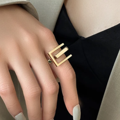 Geometric Rectangle Adjustable Ring