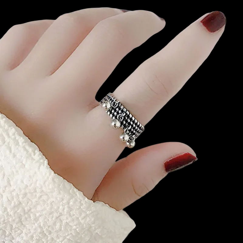 Adjustable Mesh Ring with 4 Hanging Polka Dots