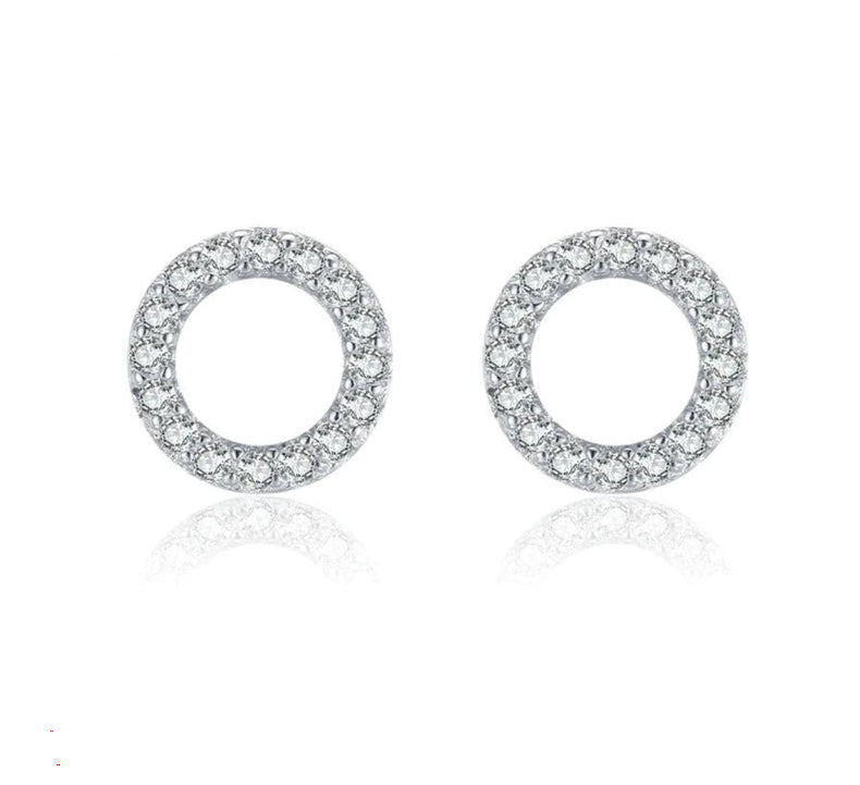 Round Earring Studded with Zirconias (925 Sterling Silver)