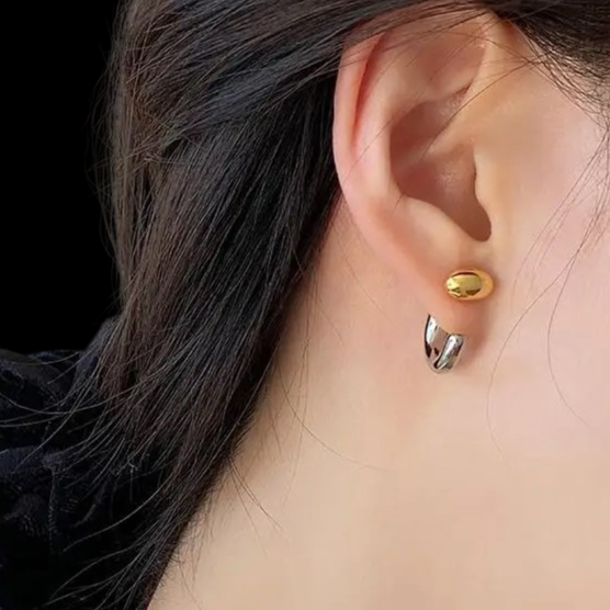 Two Tone Half Hoop Earring 