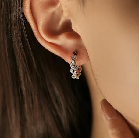 Braided Hoop Earring with Zirconia Studs (925 Sterling Silver)