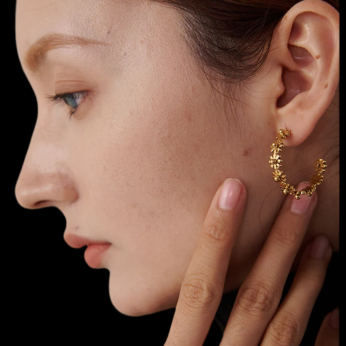 Flowers Half Hoop Earring