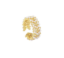 Adjustable Ring with Pearls and Zirconia