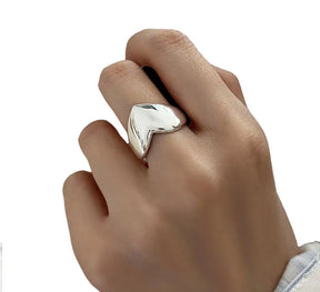 Large Plain Heart Adjustable Ring (9250 Sterling Silver