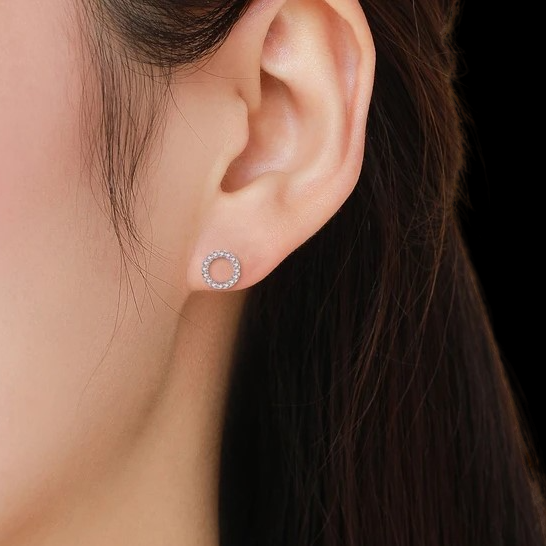 Round Earring Studded with Zirconias (925 Sterling Silver)