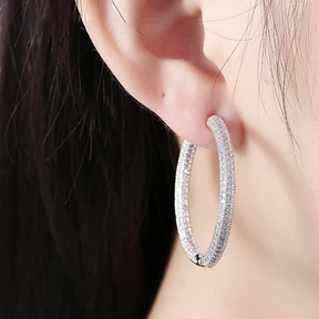 Large Hoop Earring Studded with Zirconias (925 Sterling Silver) 
