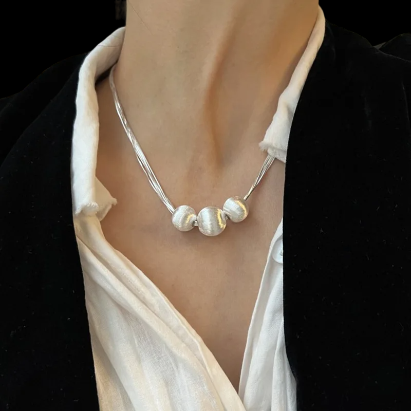 Necklace Several Twisted Strands with 3 Frosted Balls (925 Sterling Silver)