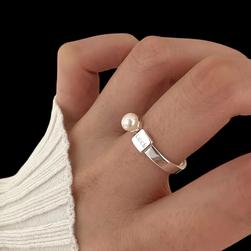 Luck Adjustable Ring with Pearl (925 Sterling Silver)