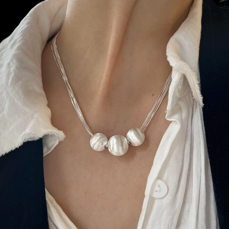 Necklace Several Twisted Strands with 3 Frosted Balls (925 Sterling Silver)