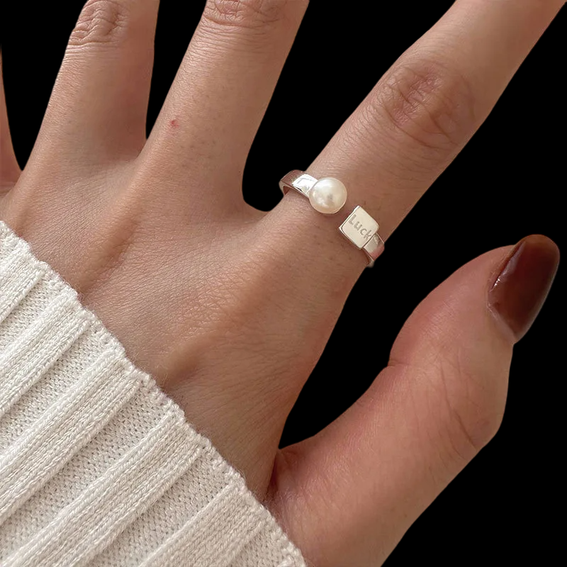 Luck Adjustable Ring with Pearl (925 Sterling Silver)