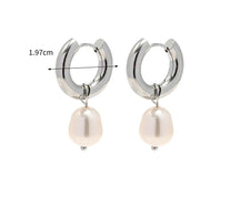 Hoop Earring with Dangle Freshwater Pearl 