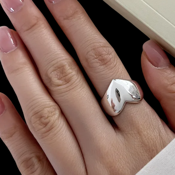 Large Plain Heart Adjustable Ring (9250 Sterling Silver
