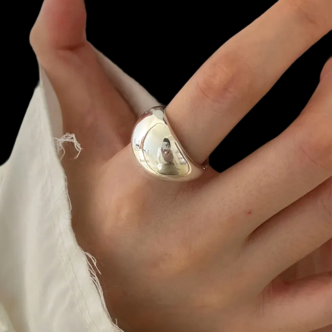 Smooth Domed Round Adjustable Ring (925 Sterling Silver)