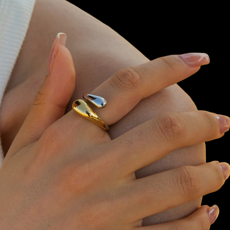 Bicolor Drop Shape Adjustable Ring 