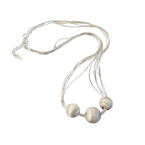 Necklace Several Twisted Strands with 3 Frosted Balls (925 Sterling Silver)