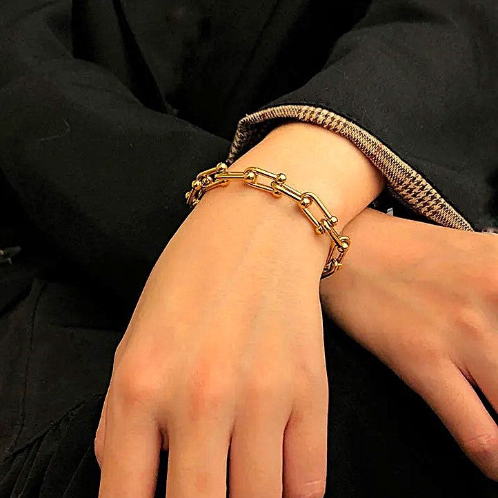Pulseira Feminina de Elos com Esferas