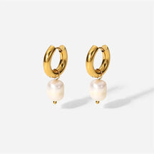 Hoop Earring with Dangle Freshwater Pearl 