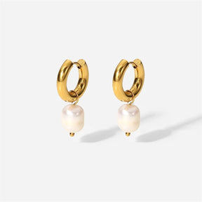 Hoop Earring with Dangle Freshwater Pearl 