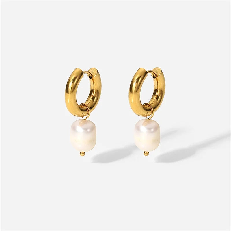 Hoop Earring with Dangle Freshwater Pearl 