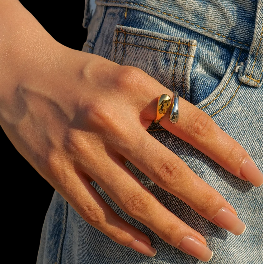 Bicolor Drop Shape Adjustable Ring 