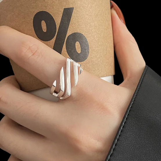 Hollow Parallels Adjustable Ring (925 Sterling Silver)