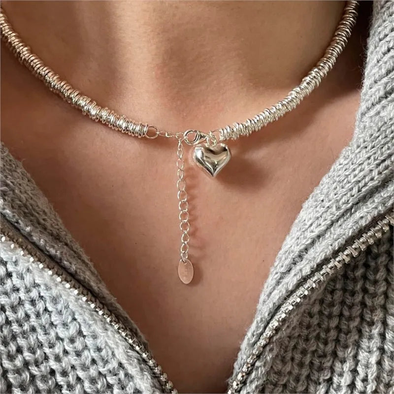 Silver Choker with Links and Heart