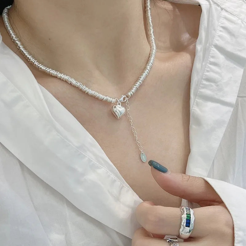 Silver Choker with Links and Heart