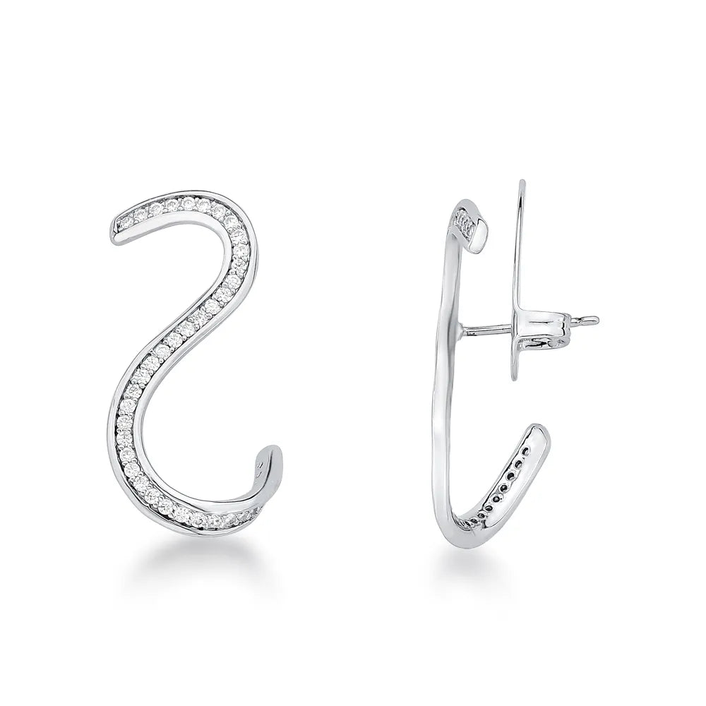 Brinco Feminino Curvas com Zircônias